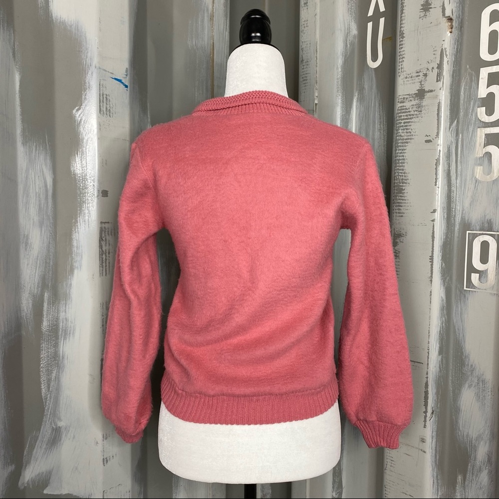 Vintage Wool Bright Pink Ribbon Tie Sweater S - Picture 8 of 10